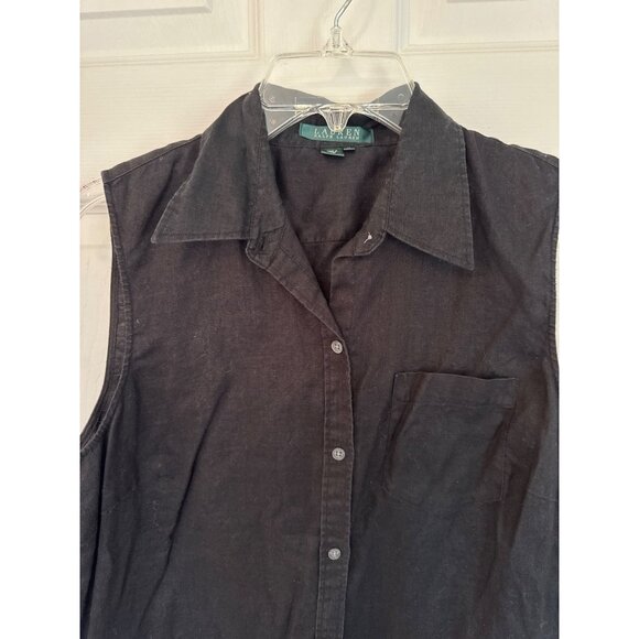 Lauren Ralph Lauren Black 100% Linen Sleeveless Button Down Blouse Size Medium - Picture 3 of 5